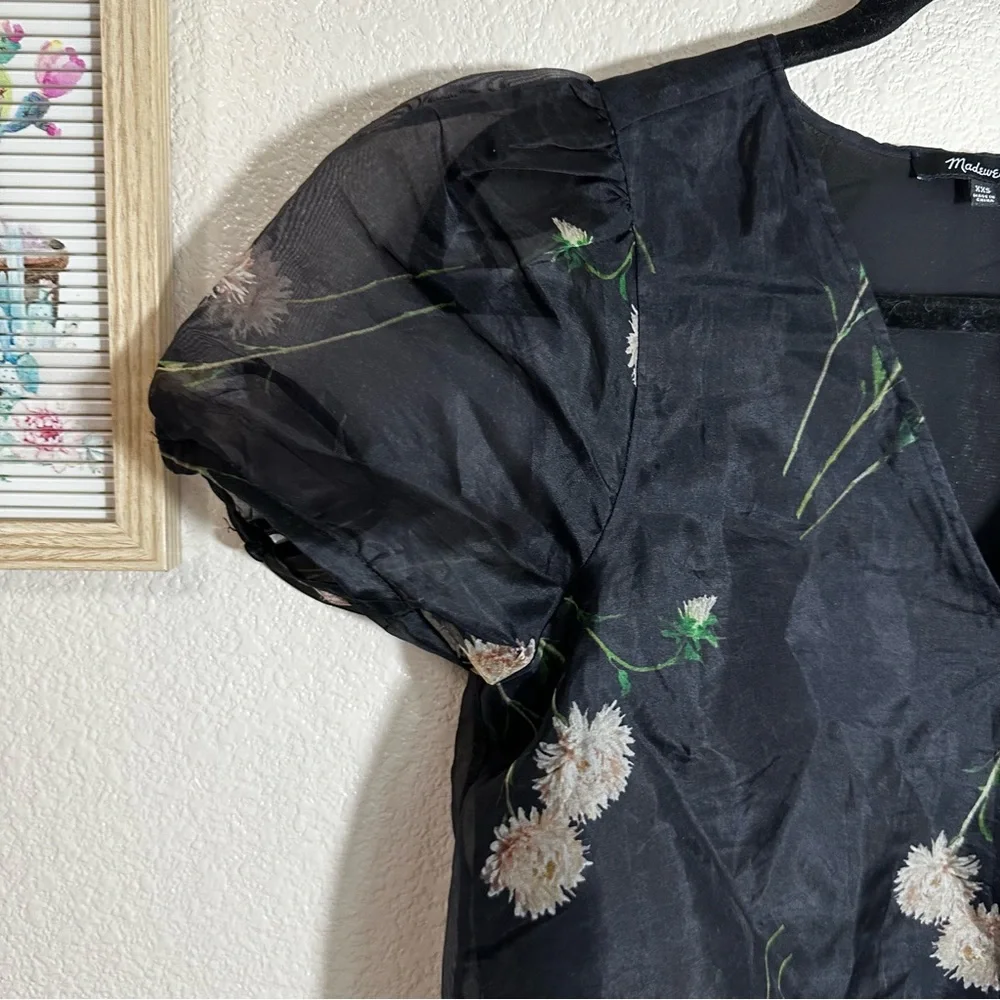 Madewell Silk‎ Organza Puff Sleeve Top Aster Portrait Sz XXS